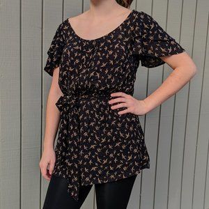Forever 21 Birds Flutter Sleeve Top, Sz. S